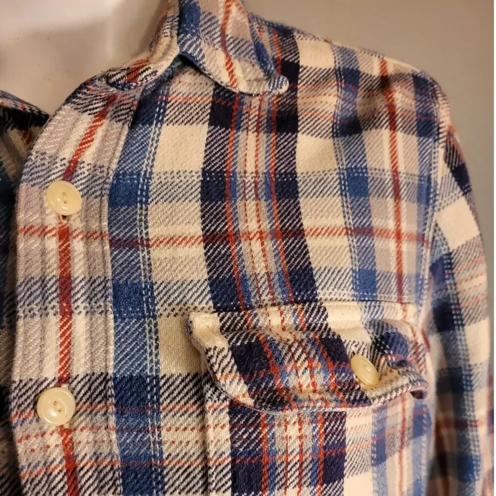 American Eagle Womens Plaid Flannel Shirt Medium Blue Red Cotton Gorpcore Fall - Picture 4 of 10